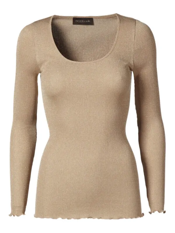 Rosemunde Silk Regular Length Long Sleeve Top with Lurex - Cobblestone Shine