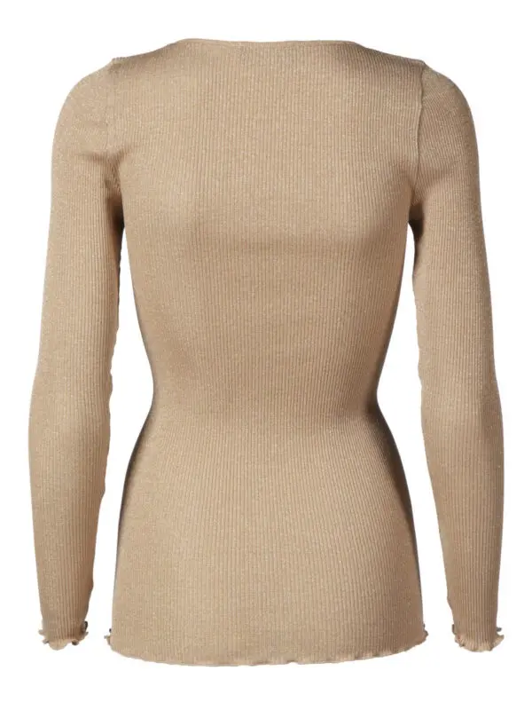 Rosemunde Silk Regular Length Long Sleeve Top with Lurex - Cobblestone Shine - Image 2