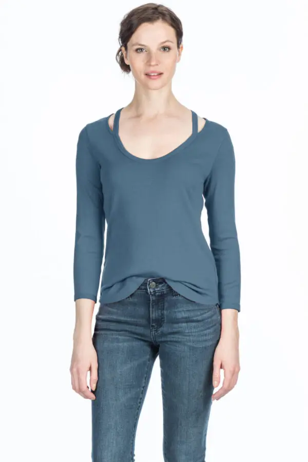 Lilla P 3/4 Sleeve Split Scoop Neck Top - Nile