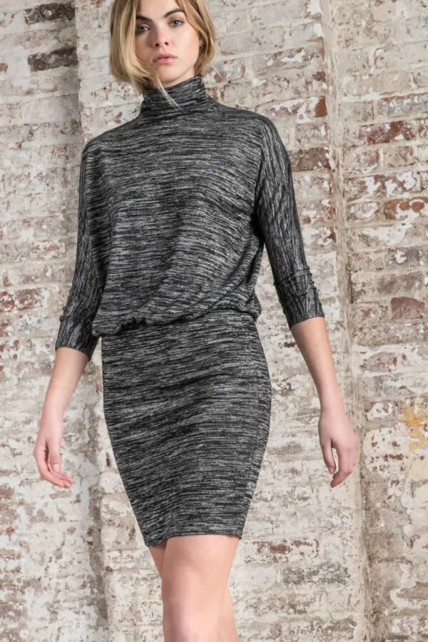 Lilla P 3/4 Sleeve Blouson Dress - Black Space Dye - Image 2