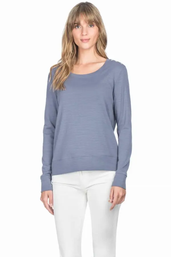 Lilla P Long Sleeve Button Shoulder Top - Shale