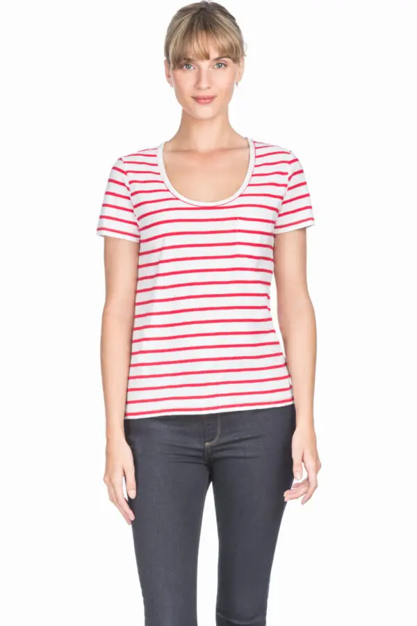 Lilla P Short Sleeve Pocket Tee - Raspberry Stripe