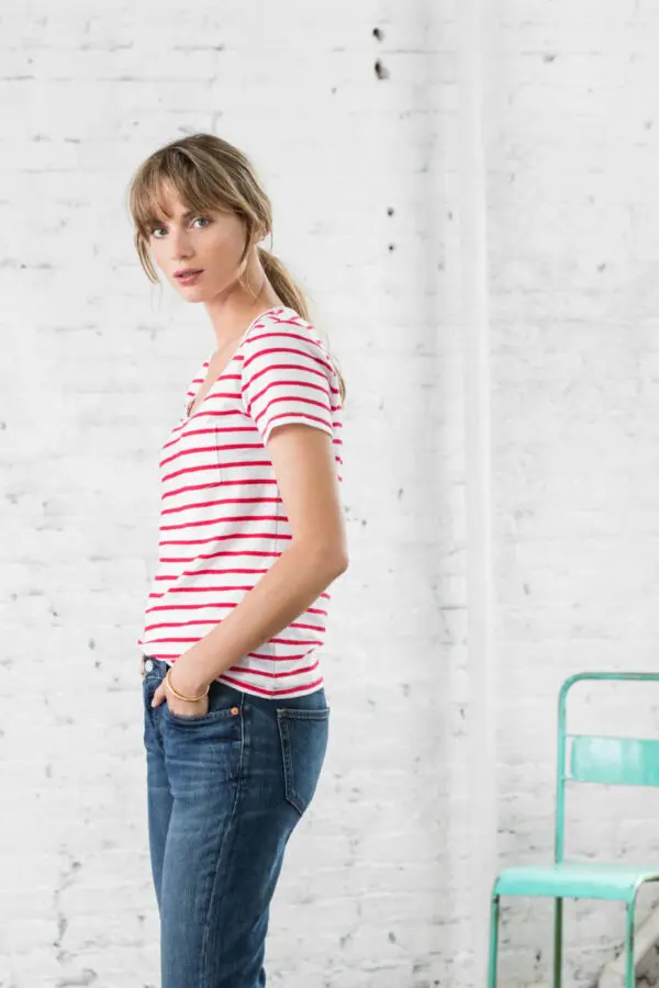 Lilla P Short Sleeve Pocket Tee - Raspberry Stripe - Image 2