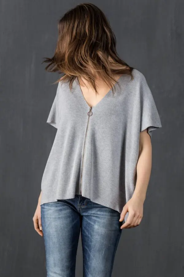 Lilla P Zip Front Poncho - Heather Grey - Image 2
