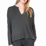 Lilla P Dropped Shoulder Split Neck Sweater - Graphite