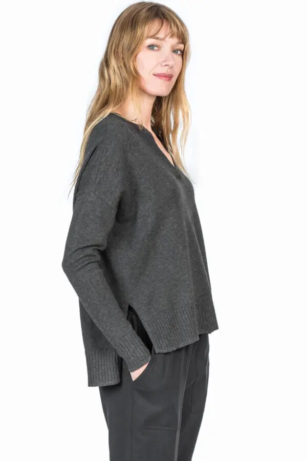 Lilla P Dropped Shoulder Split Neck Sweater - Graphite - Image 2