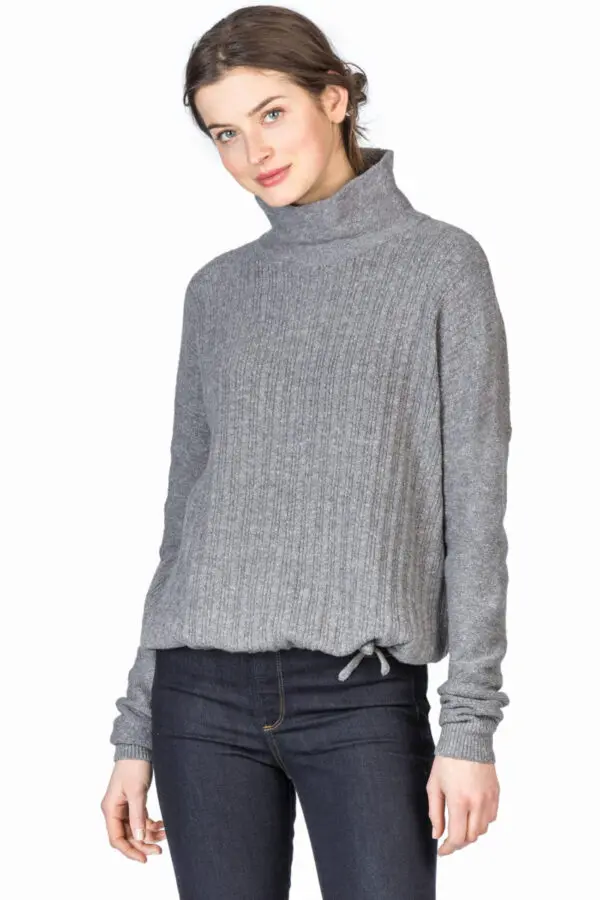Lilla P Drawstring Hem Turtleneck Sweater - Charcoal Heather
