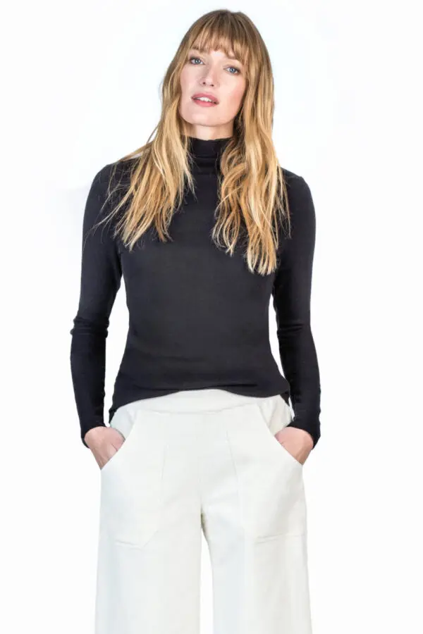 Lilla P Lettuce Edge Turtleneck Top - Black