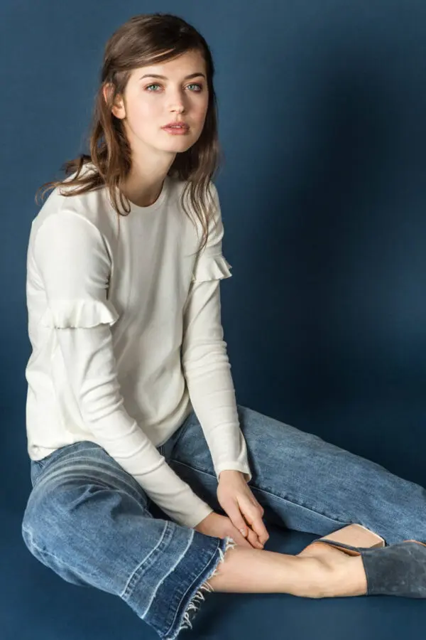 Lilla P L/S Ruffle Sleeve Top - Winter White - Image 3