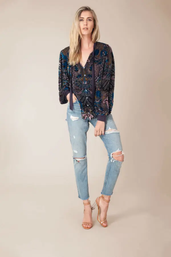 Hale Bob Melina Silk Burnout Blouse - Black