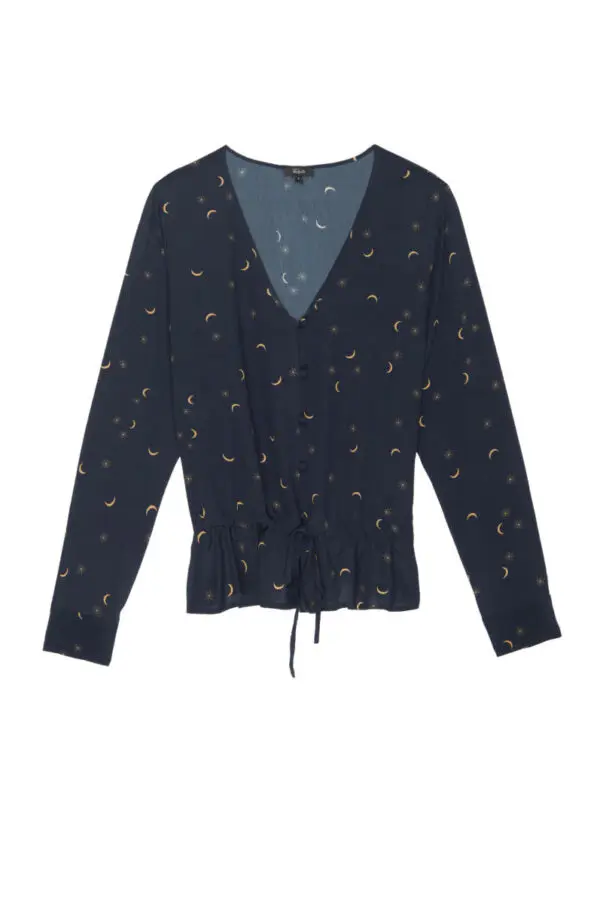 Rails Beaux Silk Top - Navy Crescent Moon