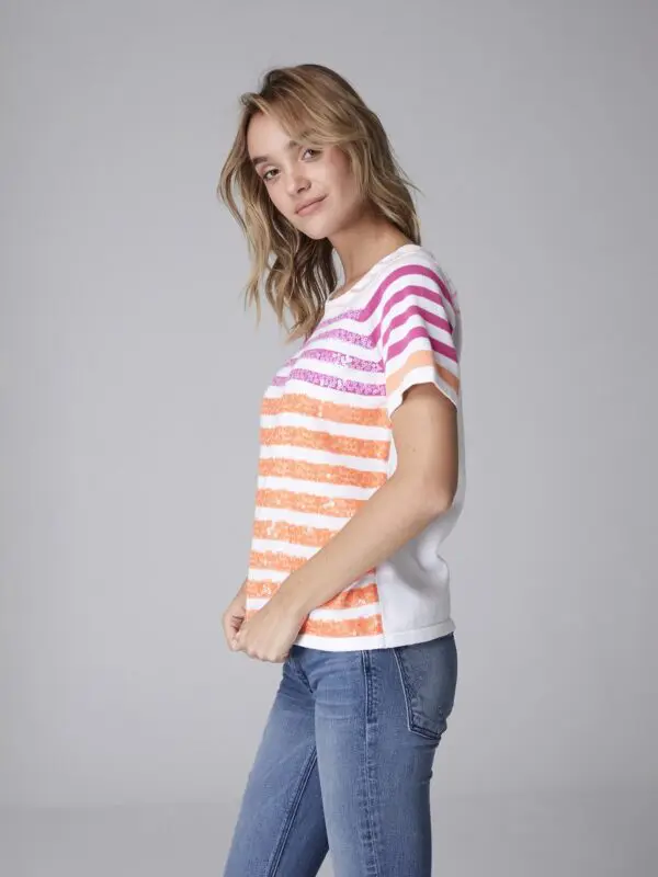 Lisa Todd Cosmic Shine Short Sleeve Sequin Sweater - White / Pink - Image 2