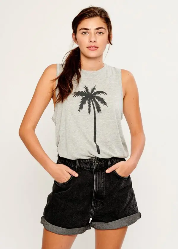 South Parade Whitney Palm T Shirt - Light Heather Grey