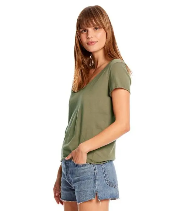 Michael Stars Jade Soft V Neck Tee - Olive - Image 3