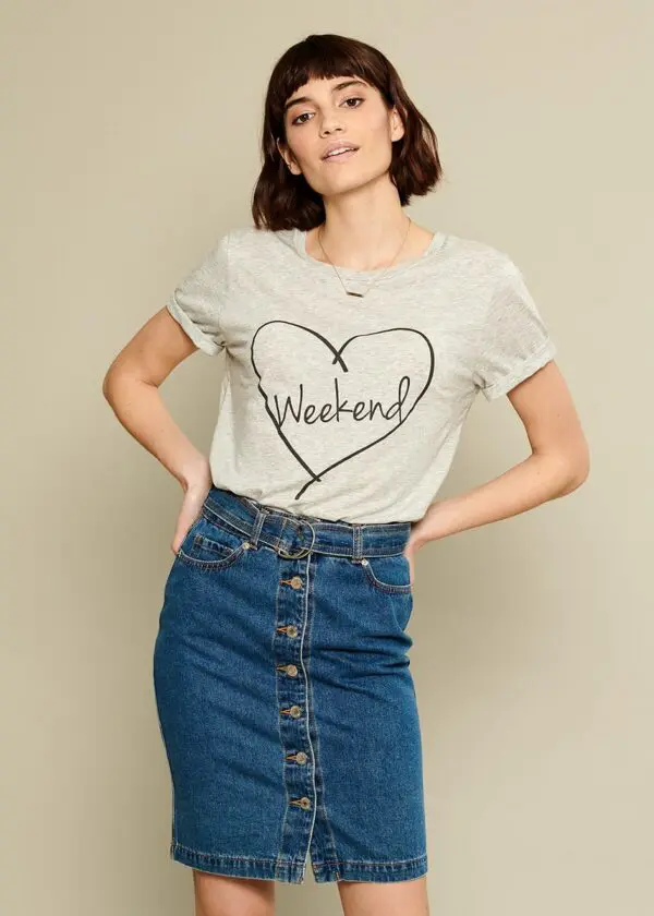 South Parade Lola Weekend Heart T Shirt - Light Heather Grey - Image 2