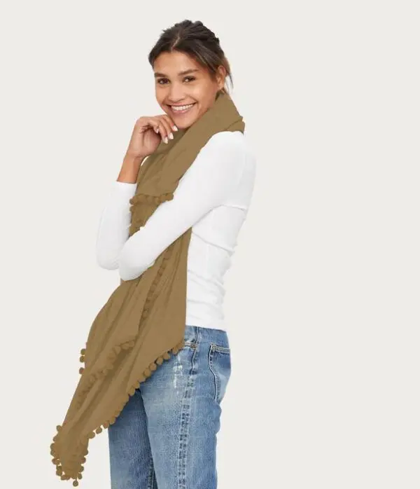 Michael Stars Blanket Scarf with Pom Poms - Gingersnap - Image 2
