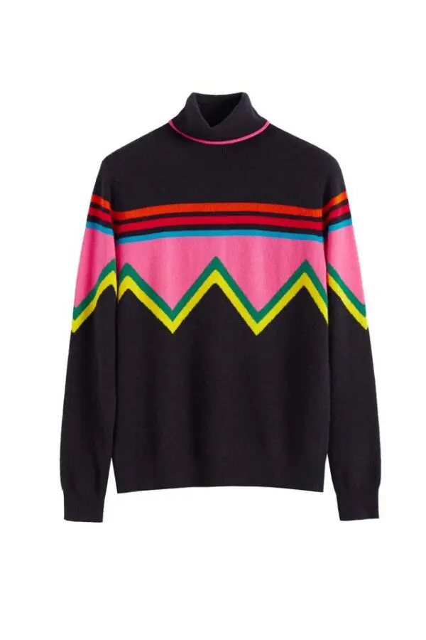 Chinti & Parker Ski Slope Wool Cashmere Roll Neck Sweater - Navy Multi - Image 3