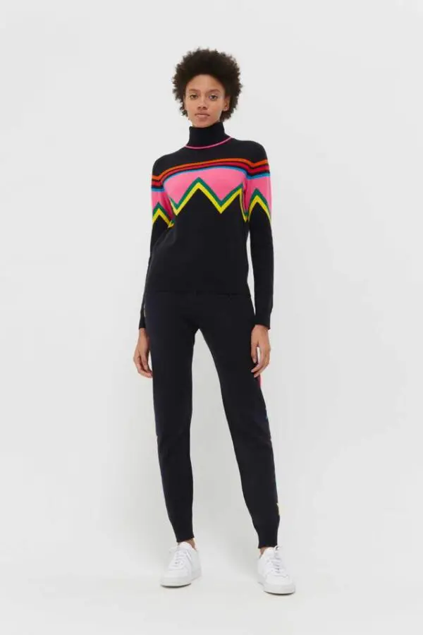 Chinti & Parker Ski Slope Wool Cashmere Roll Neck Sweater - Navy Multi - Image 2