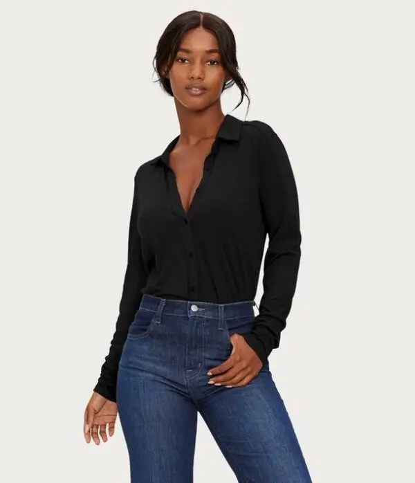 Michael Stars Harley Long Sleeve Button Down Top - Black