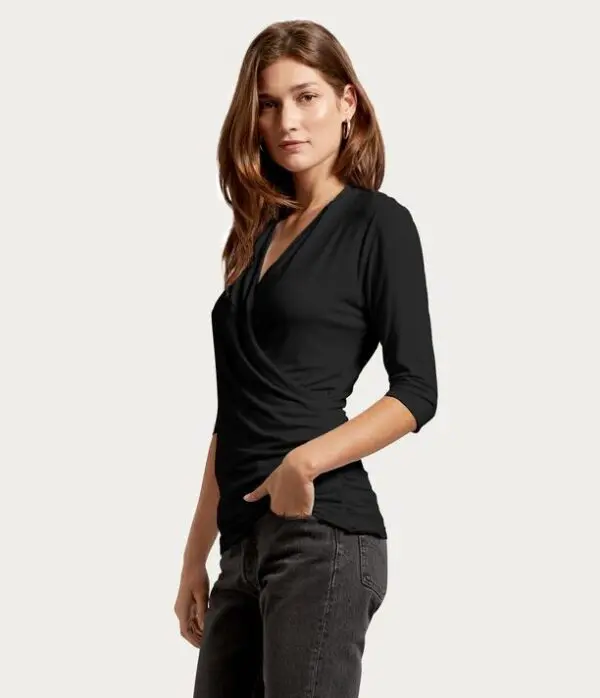 Michael Stars Anne Surplice Top - Black - Image 3