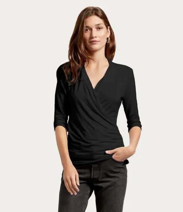 Michael Stars Anne Surplice Top - Black