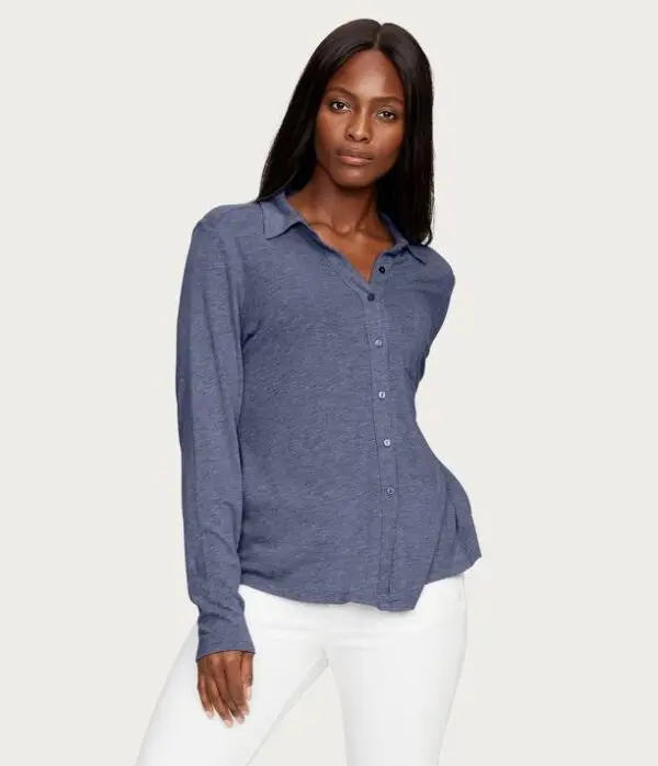 Michael Stars Harley Long Sleeve Button Down Top - Marin - Image 4
