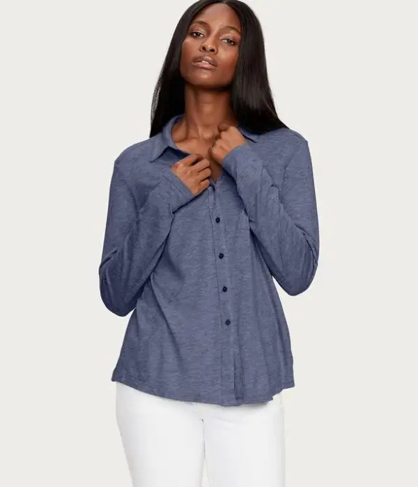 Michael Stars Harley Long Sleeve Button Down Top - Marin - Image 2