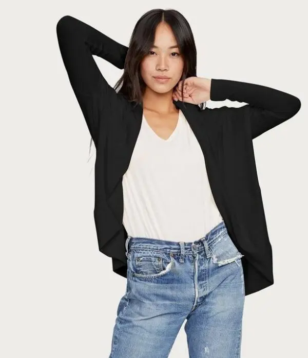 Michael Stars Izzy Shawl Neck Open Cardigan - Black - Image 2