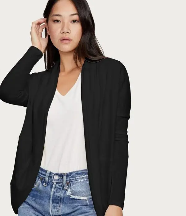Michael Stars Izzy Shawl Neck Open Cardigan - Black