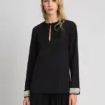 Twinset Woven Blouse with Pearl Cuffs - Black