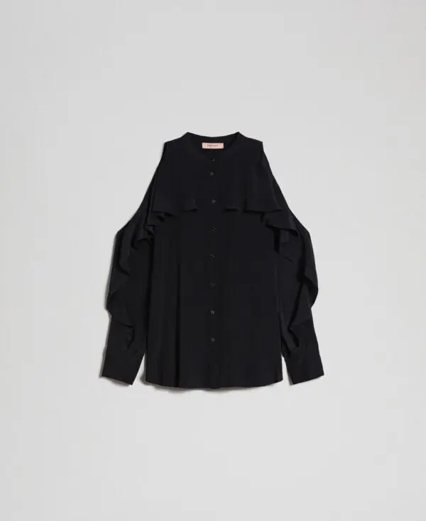 Twinset Crepe de Chine Shirt with Frills - Black - Image 2