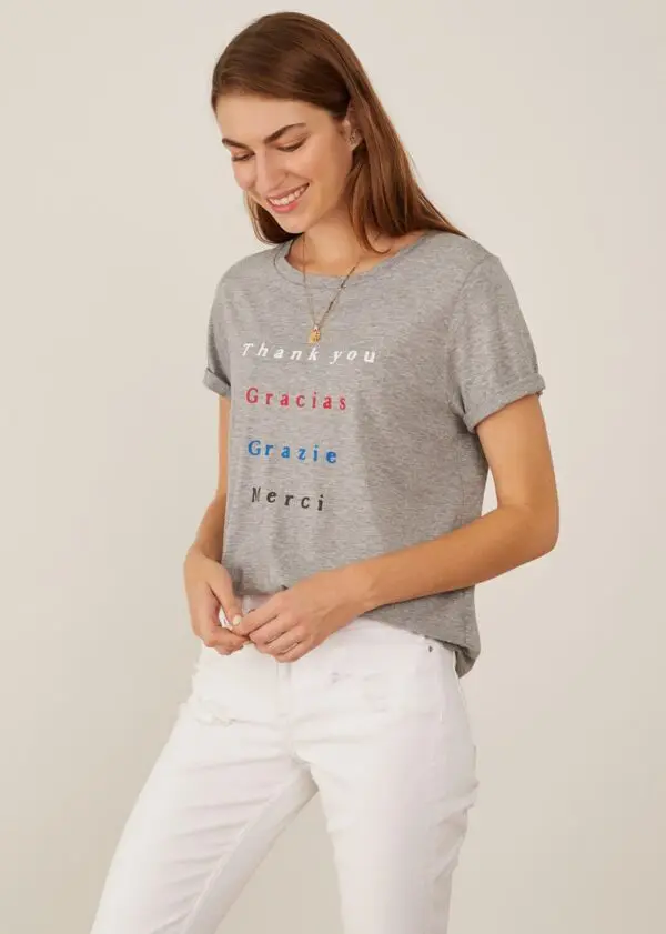 South Parade Lola Thank You T Shirt - Heather Grey - Image 2
