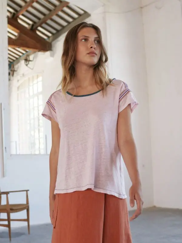 Sita Murt 105506 T Shirt Contrast Trim - Baby Pink
