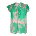 Coster Copenhagen Top with Smock and Frill Detail at Neck - Feather Bloom Green