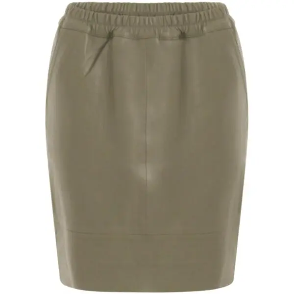 Coster Copenhagen Leather Skirt with Elasticated Waist - Moss Green