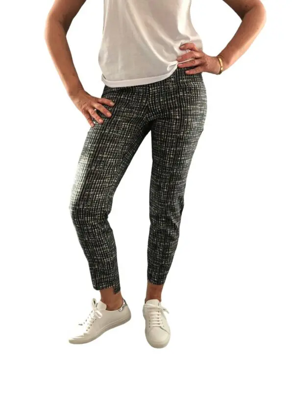 Up Pants 66796 28" Slim Leg Side Slit Pull On Trouser - Black / White Weave