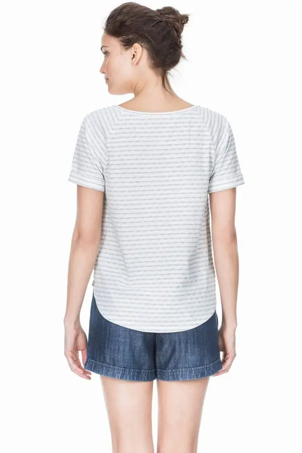 Lilla P Textured Stripe Rolled Sleeve V Neck T Shirt - Fossil - Image 2