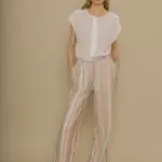 Triana by C Cotton Trousers - Colour 211 Blue / Coral / Ivory