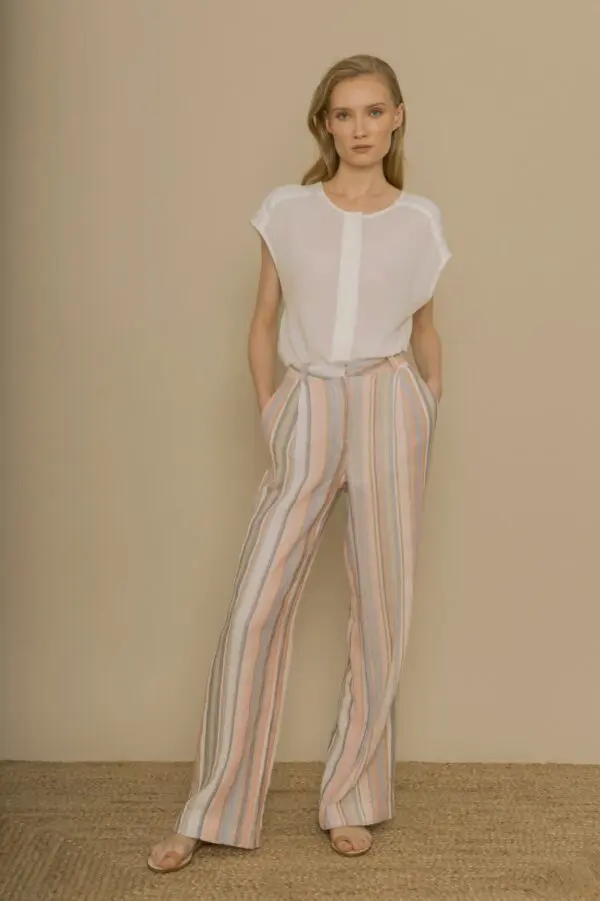 Triana by C Cotton Trousers - Colour 211 Blue / Coral / Ivory