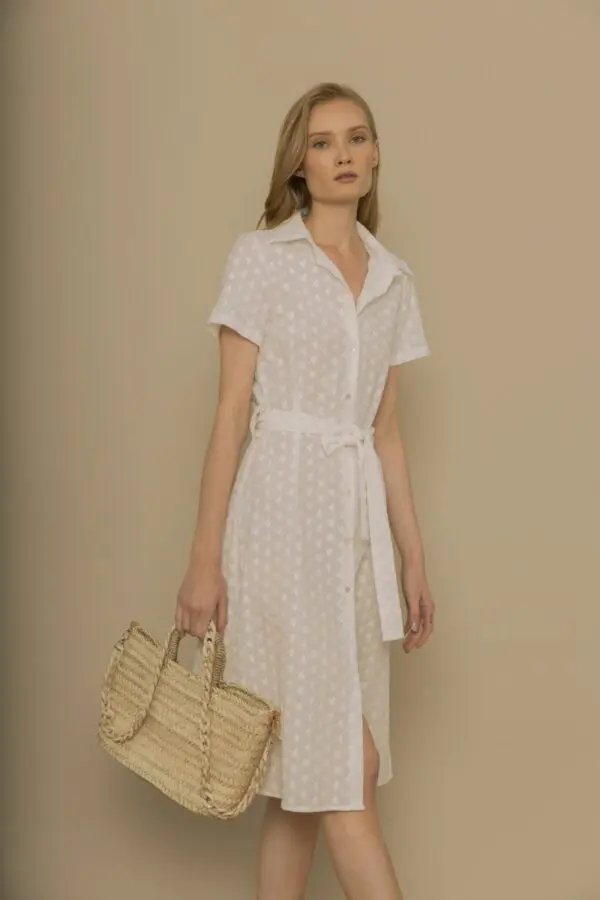 Triana by C Button Broderie Anglaise Dress - Colour 121 White