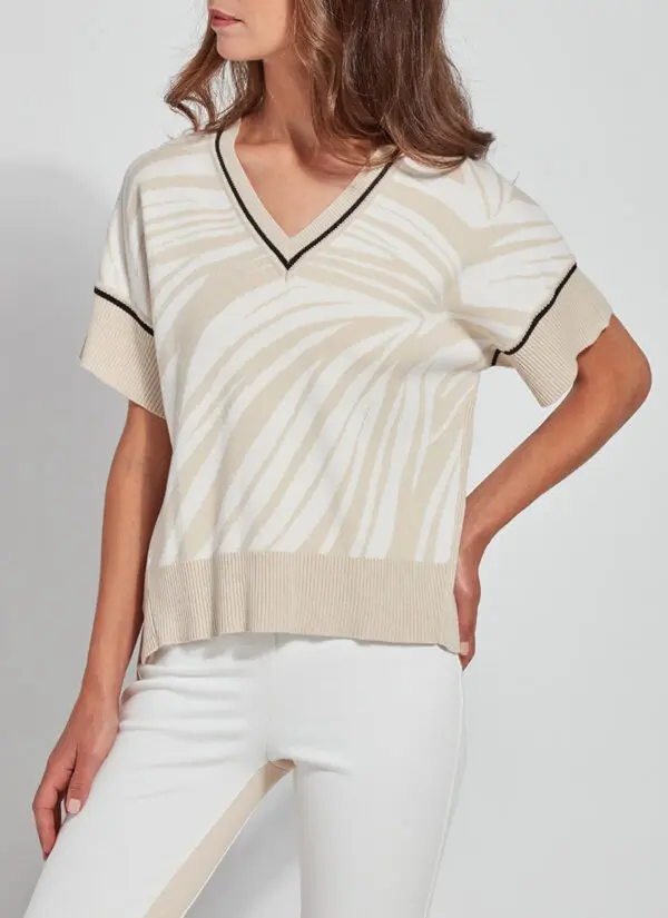 Lyssé Anya Sweater - Zebra Jacquard with Black Trim - Image 4