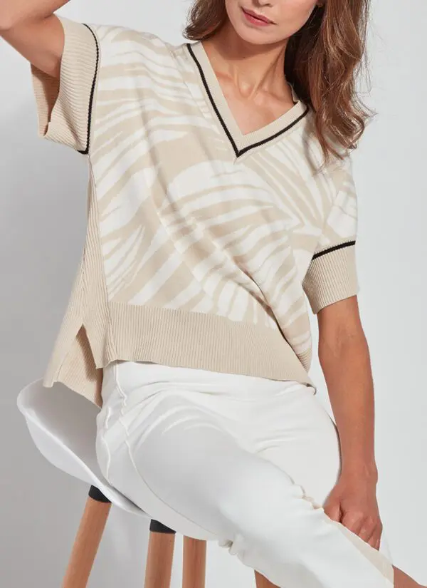 Lyssé Anya Sweater - Zebra Jacquard with Black Trim - Image 2