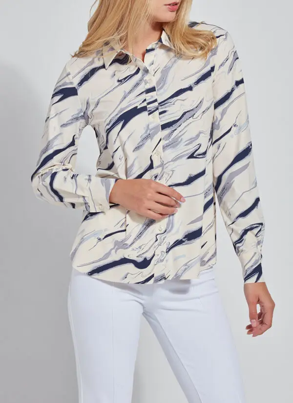 Lyssé Connie Slim Buttondown Shirt - Marble Palette