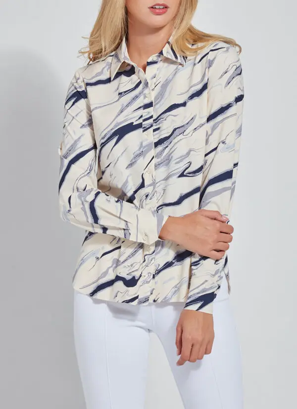 Lyssé Connie Slim Buttondown Shirt - Marble Palette - Image 3