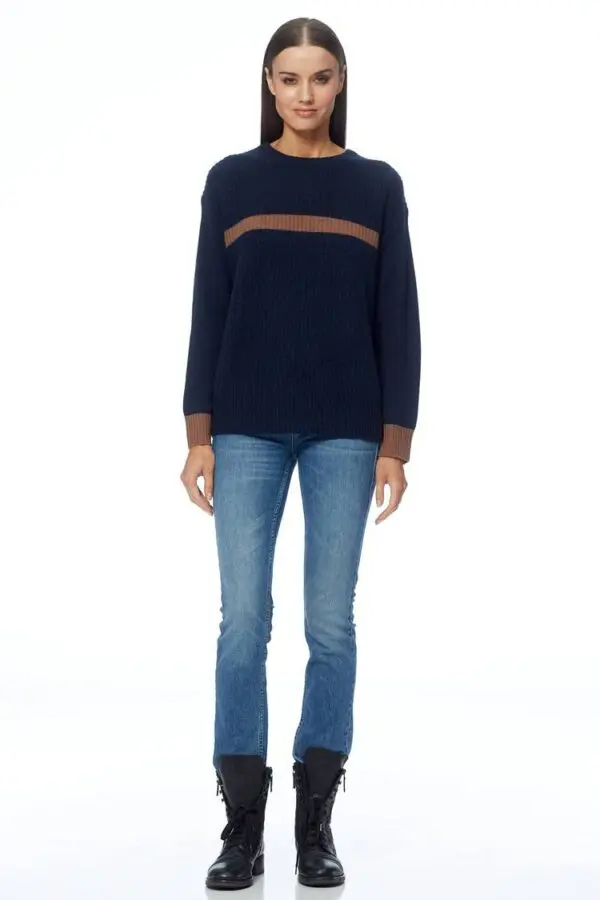 360 Cashmere Shiloh Crewneck - Blue Depth/Chestnut - Image 4