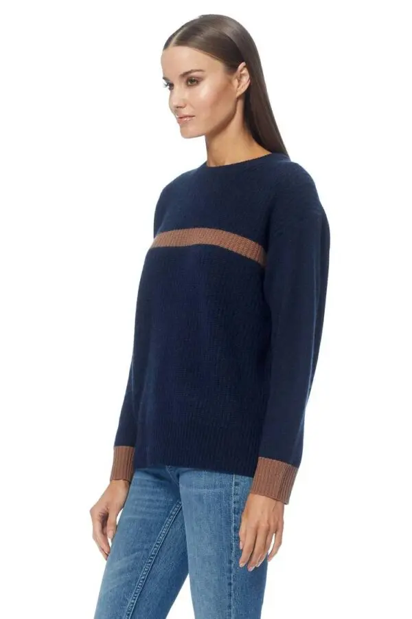 360 Cashmere Shiloh Crewneck - Blue Depth/Chestnut - Image 3