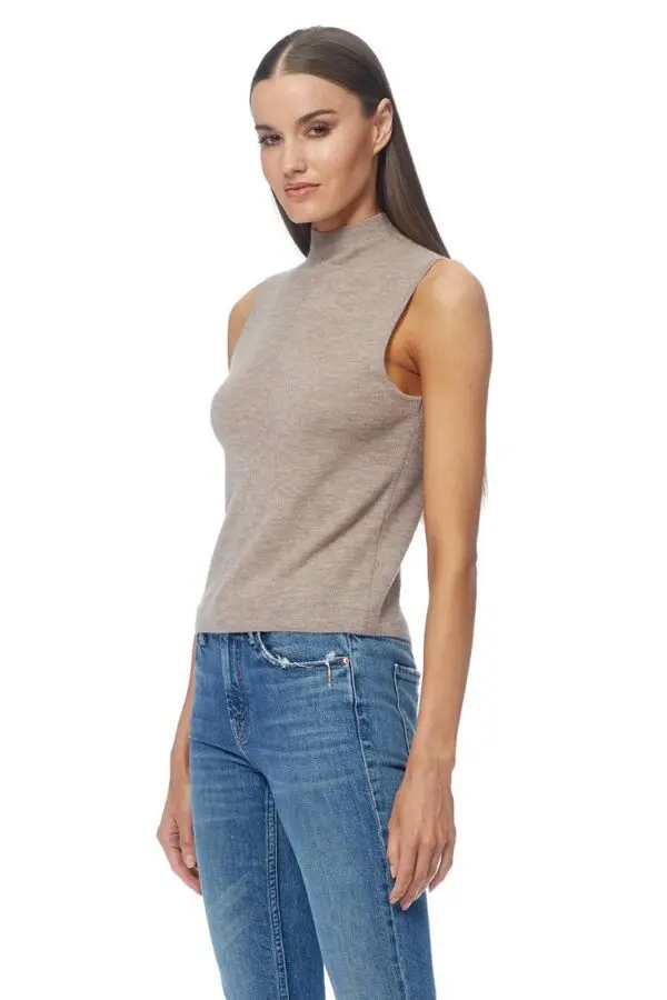 360 Cashmere Tatum Mock Neck Sleeveless Top - Toast - Image 3