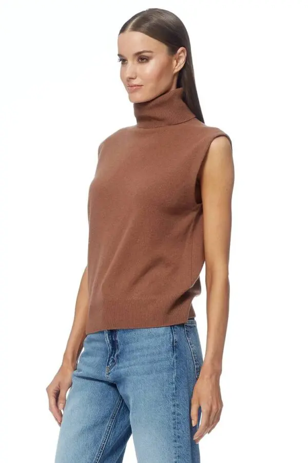 360 Cashmere Gloria Sleeveless Turtleneck - Chestnut - Image 3