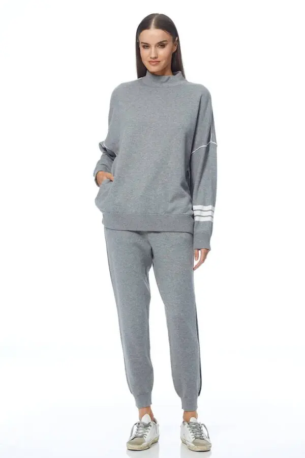 360 Cashmere Kellie Sweater - Mid Heather Grey / Chalk - Image 2