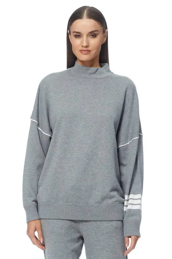 360 Cashmere Kellie Sweater - Mid Heather Grey / Chalk